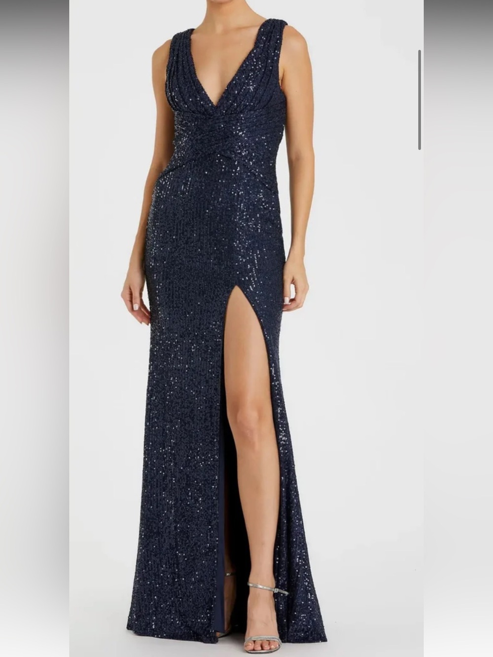 NWT Ieena for Mac Duggal Sz 14 Wrap Waist Midnight Sequin Dress 26598